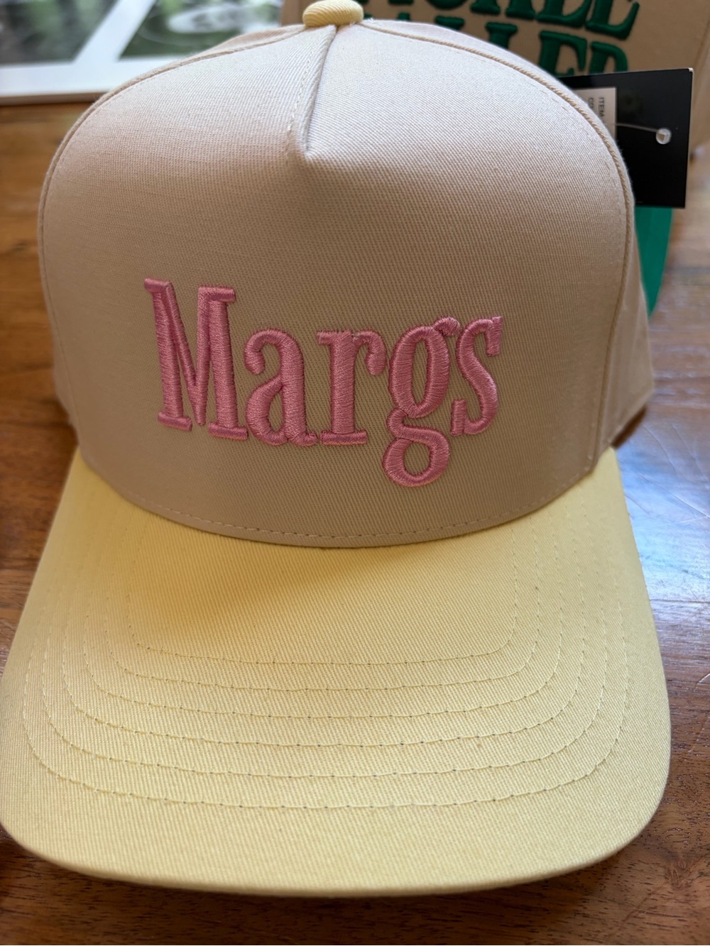 C.C Margs Embroidered Two-Tone Trucker Hat - Cream & Yellow